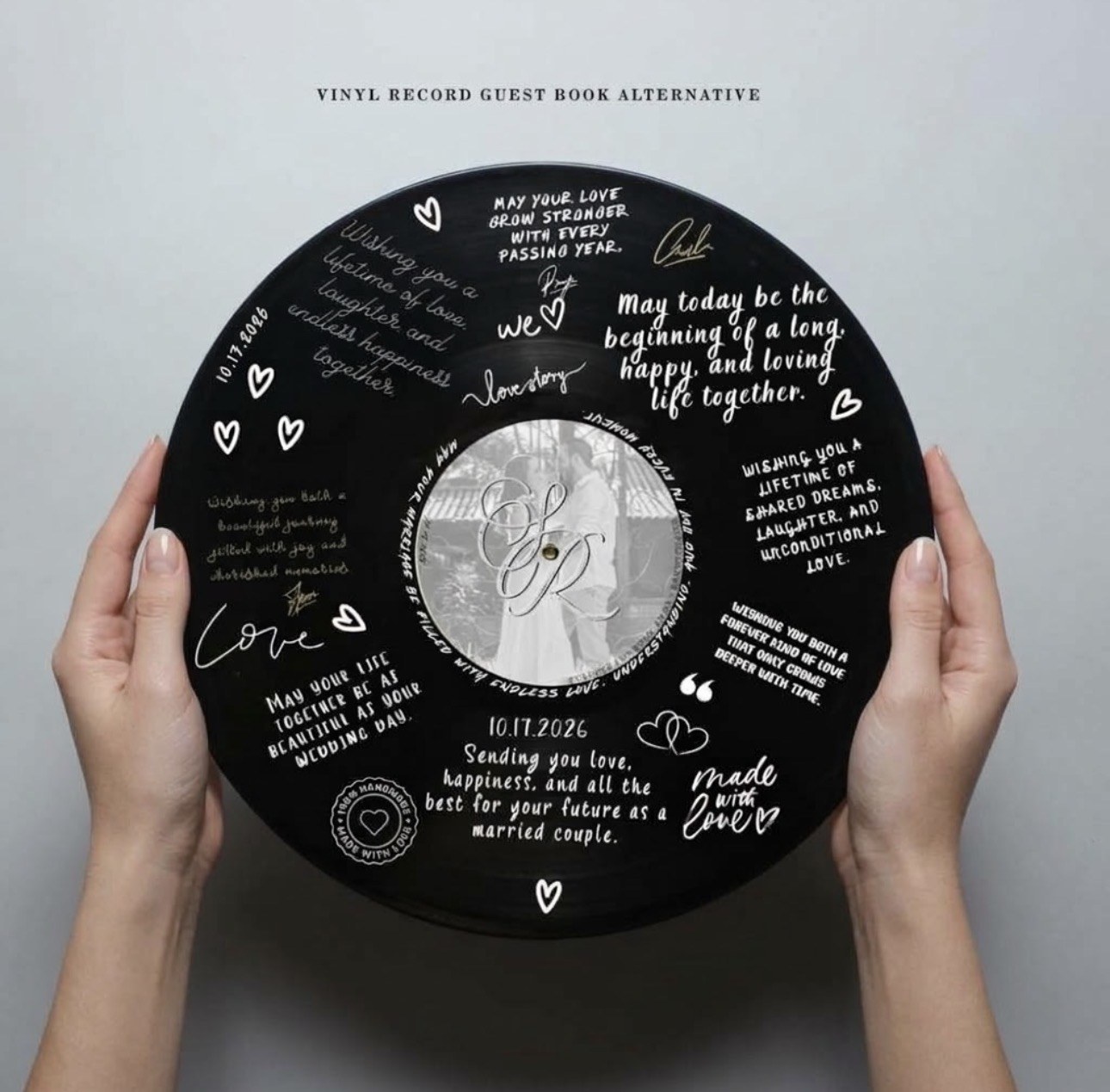 Personalized vinyl record guest book with wedding messages