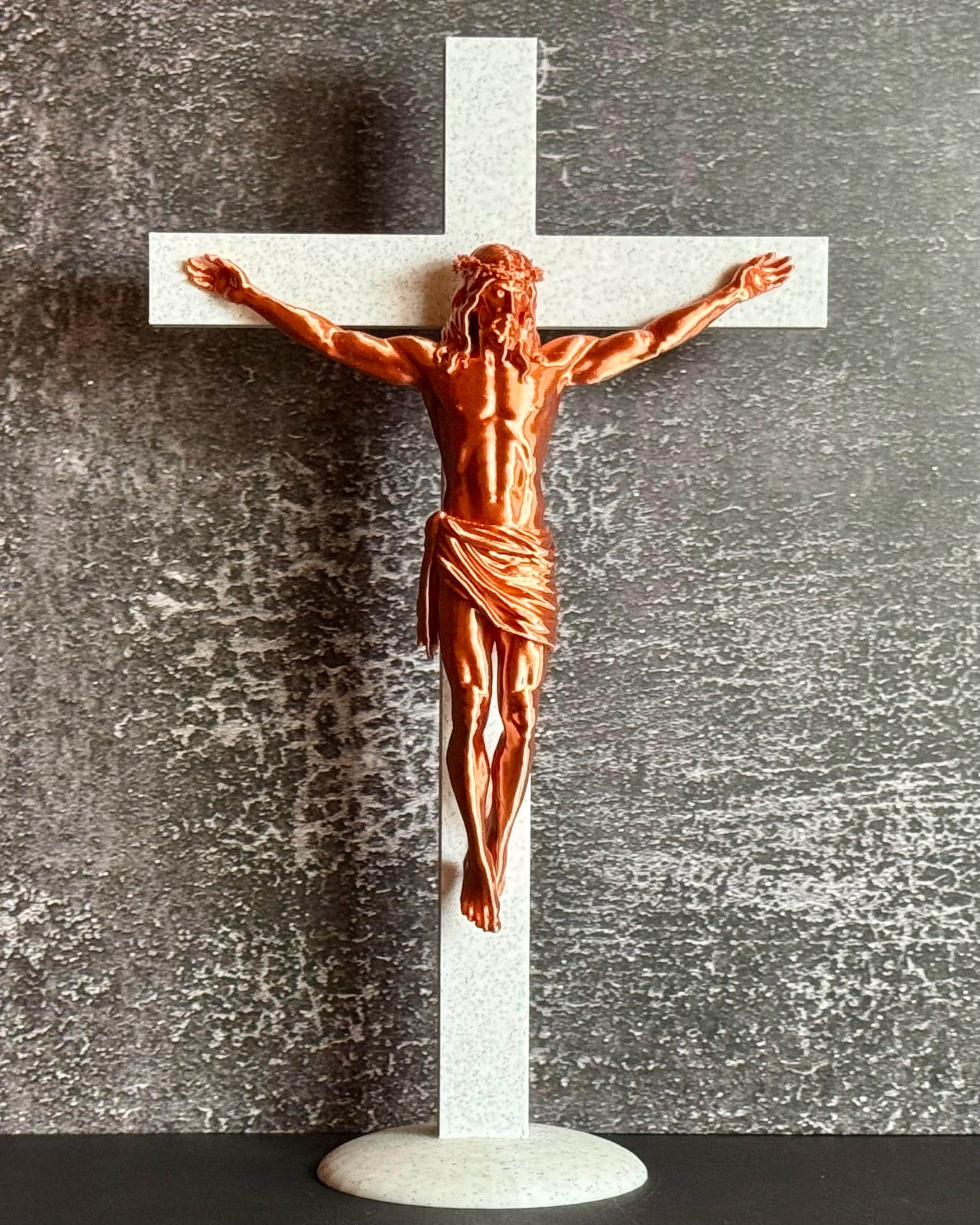 Crucifix Statue Marble Like Cross with Copper Like Jesus