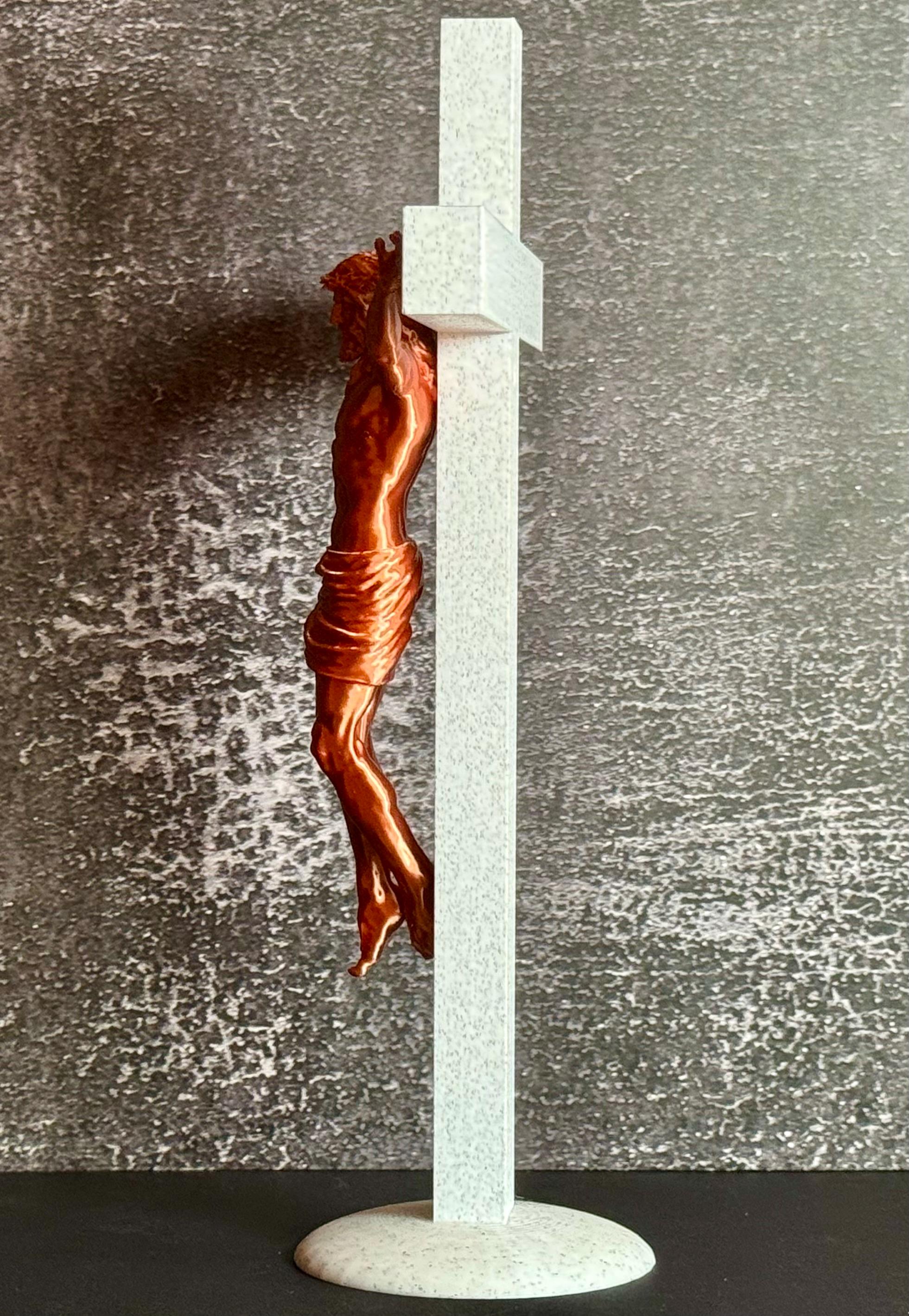 Crucifix Statue Marble Like Cross with Copper Like Jesus