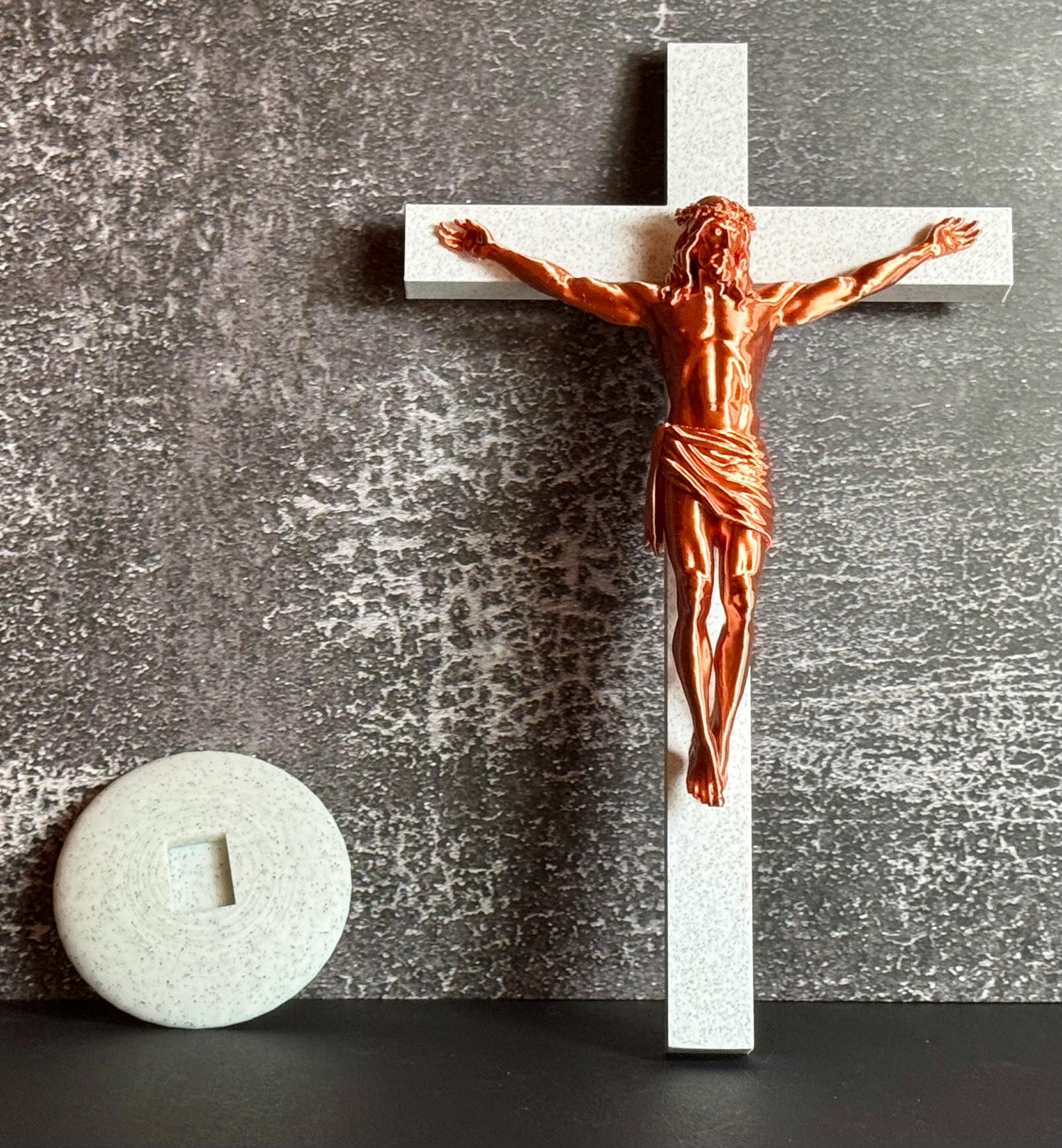 Crucifix Statue Marble Like Cross with Copper Like Jesus