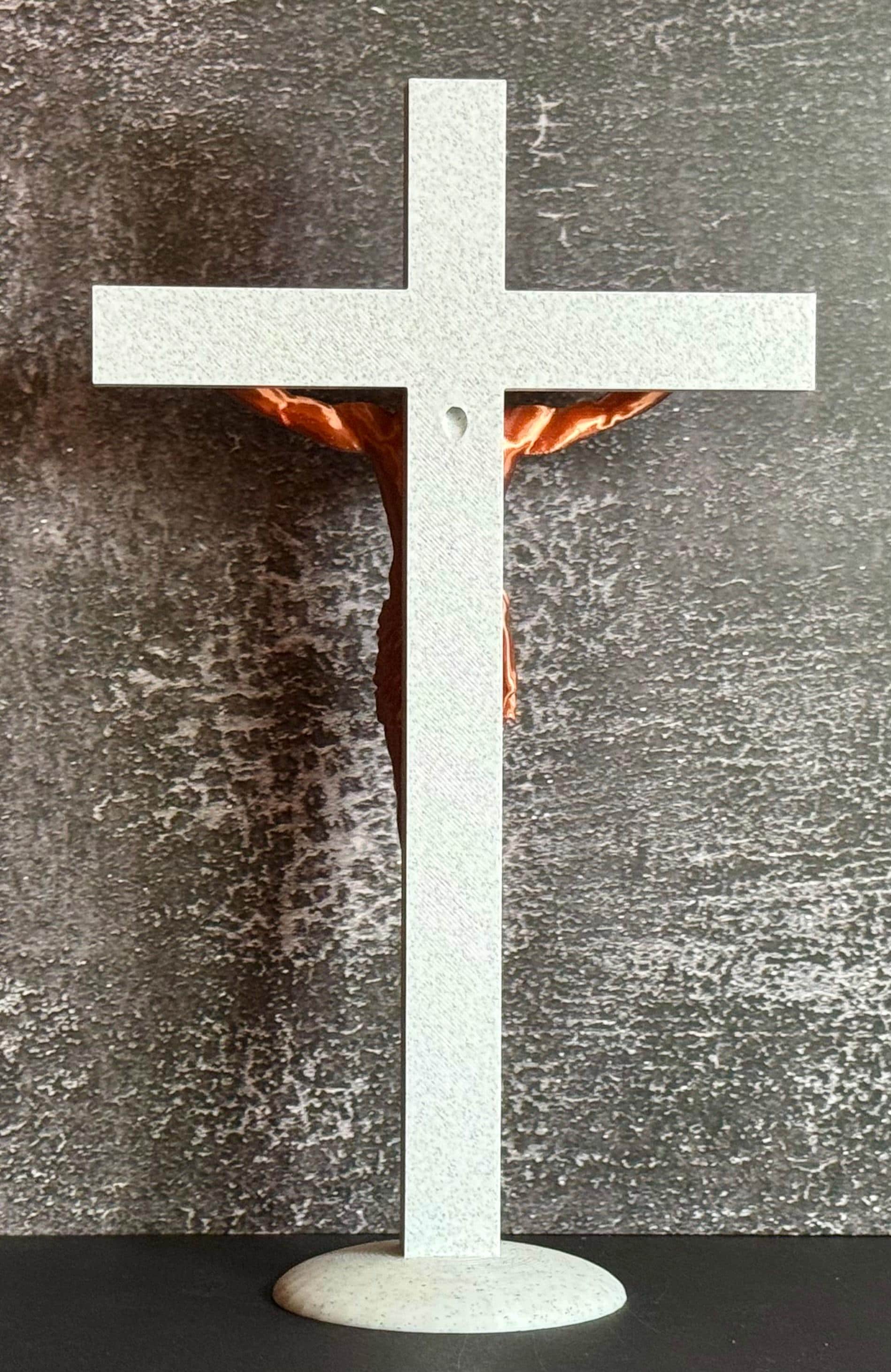 Crucifix Statue Marble Like Cross with Copper Like Jesus