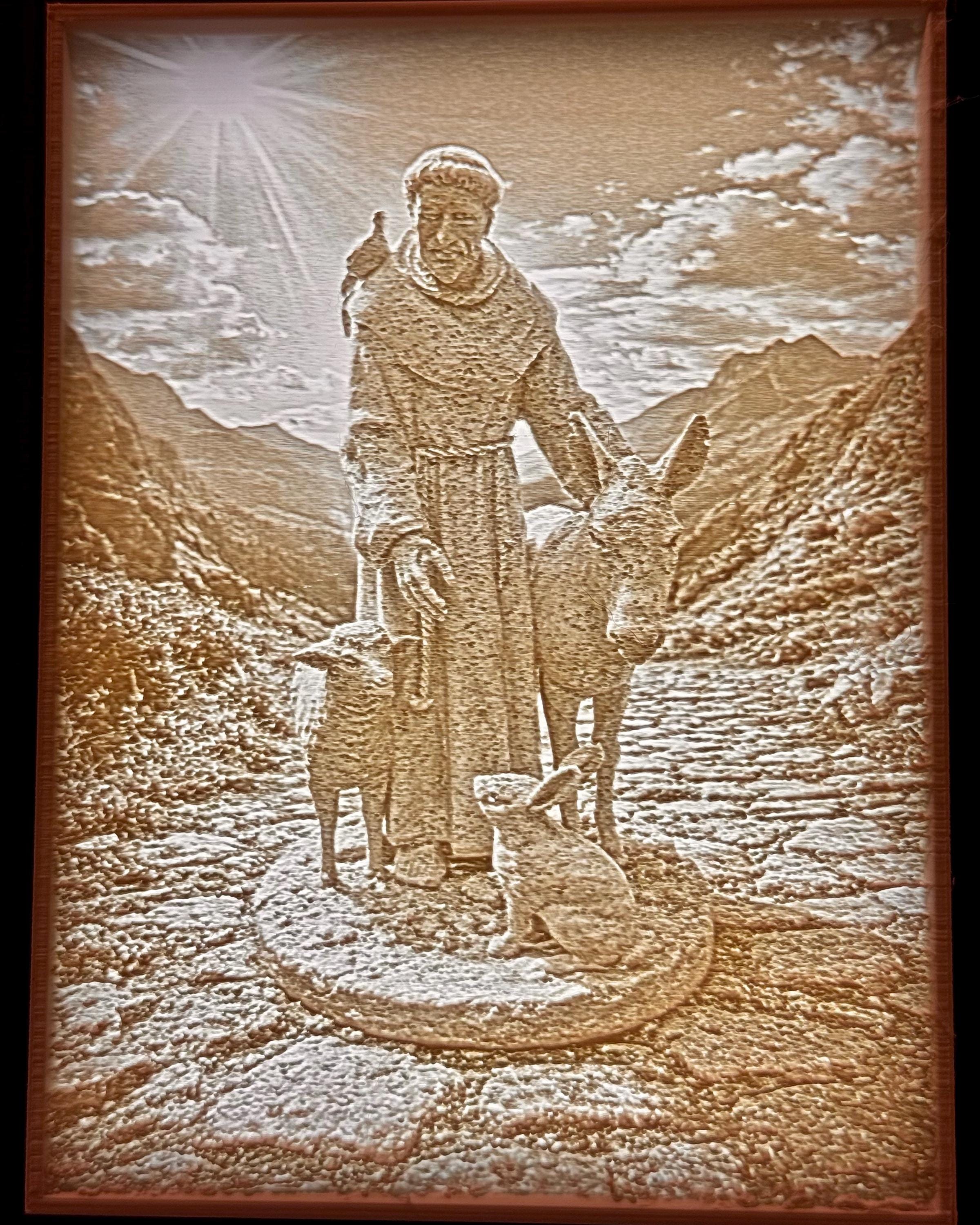Illuminated Saint Francis Lithophane