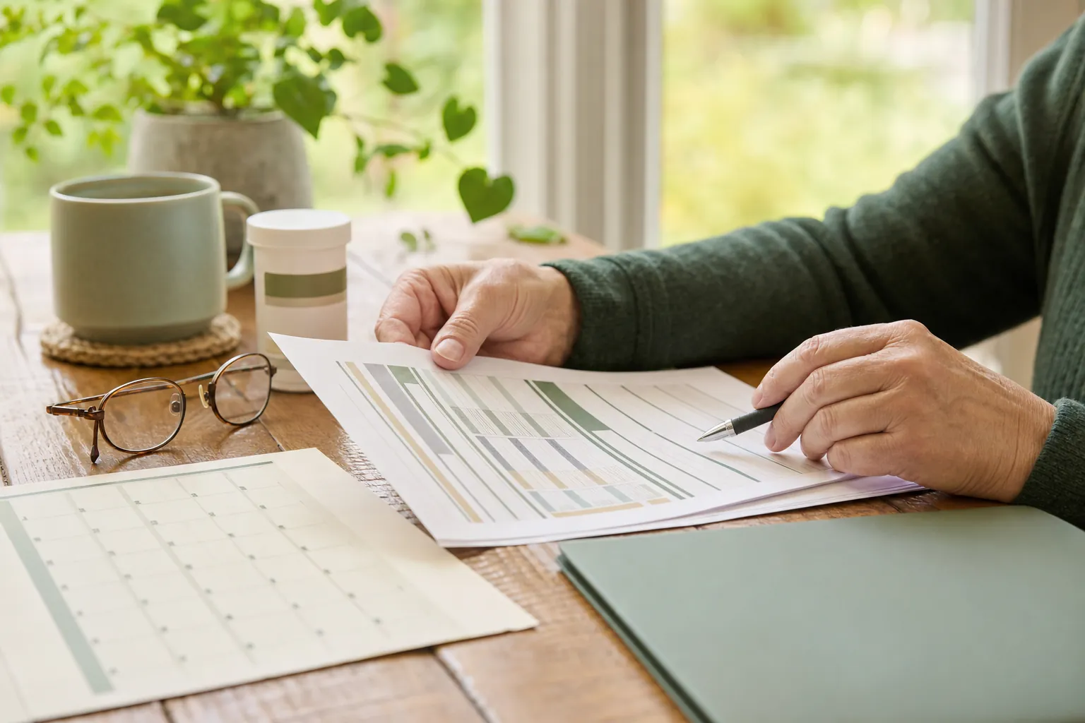 A Georgia resident reviewing Medicare plan details at a kitchen table