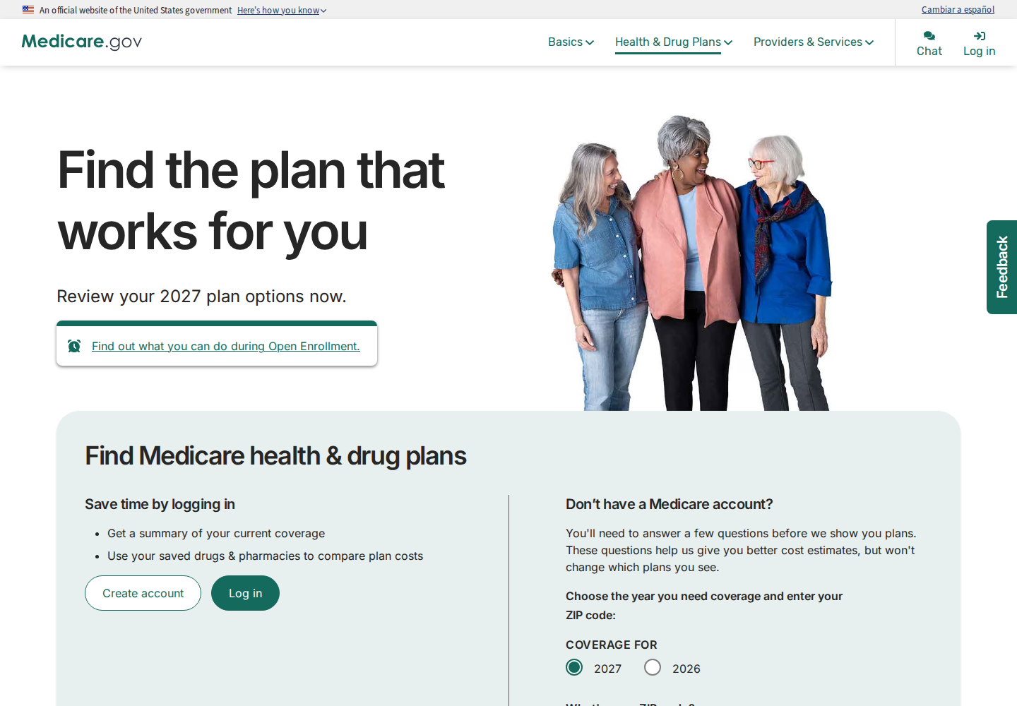 Official Medicare Plan Finder home page for comparing plan options