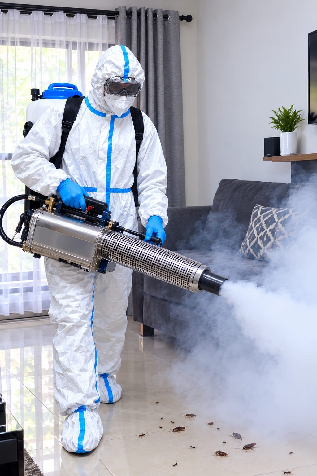 Illustration of indoor pest-control treatment