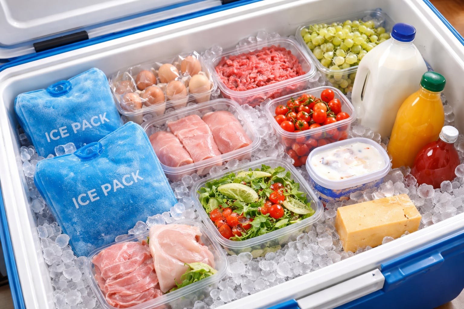 Cooler and ice packs prepared to help keep food cold during a power outage