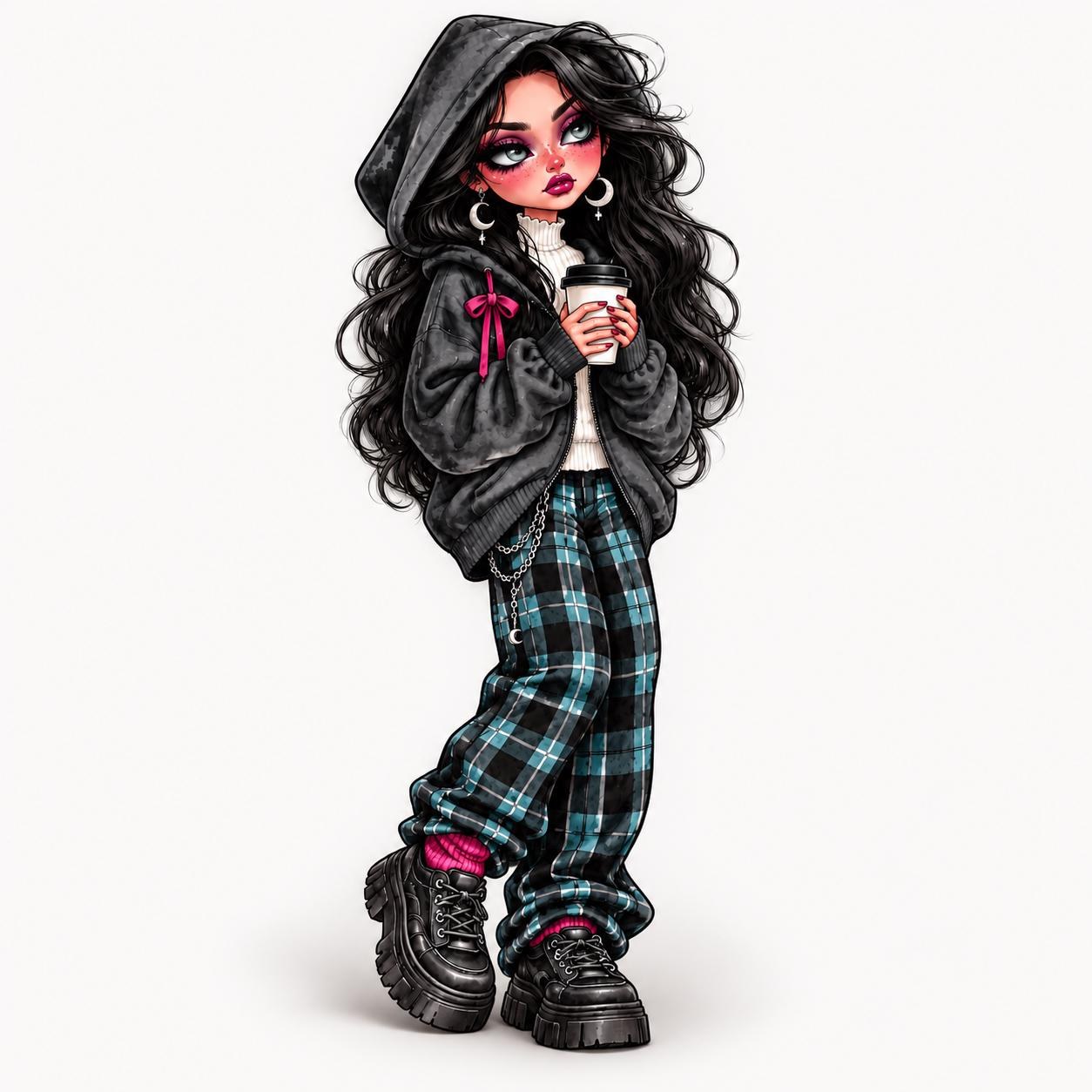 Whimsigoth Preppy Girl Clipart Bundle, Gothic Coquette Fas preview 4