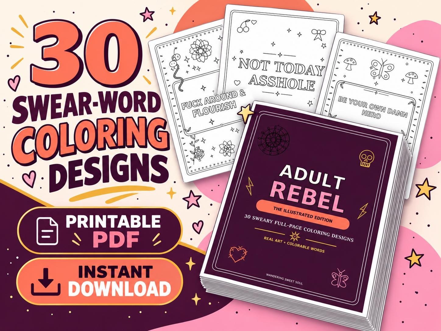 30 Bold Swear Word Coloring Pages with Mandalas, Skulls, F
