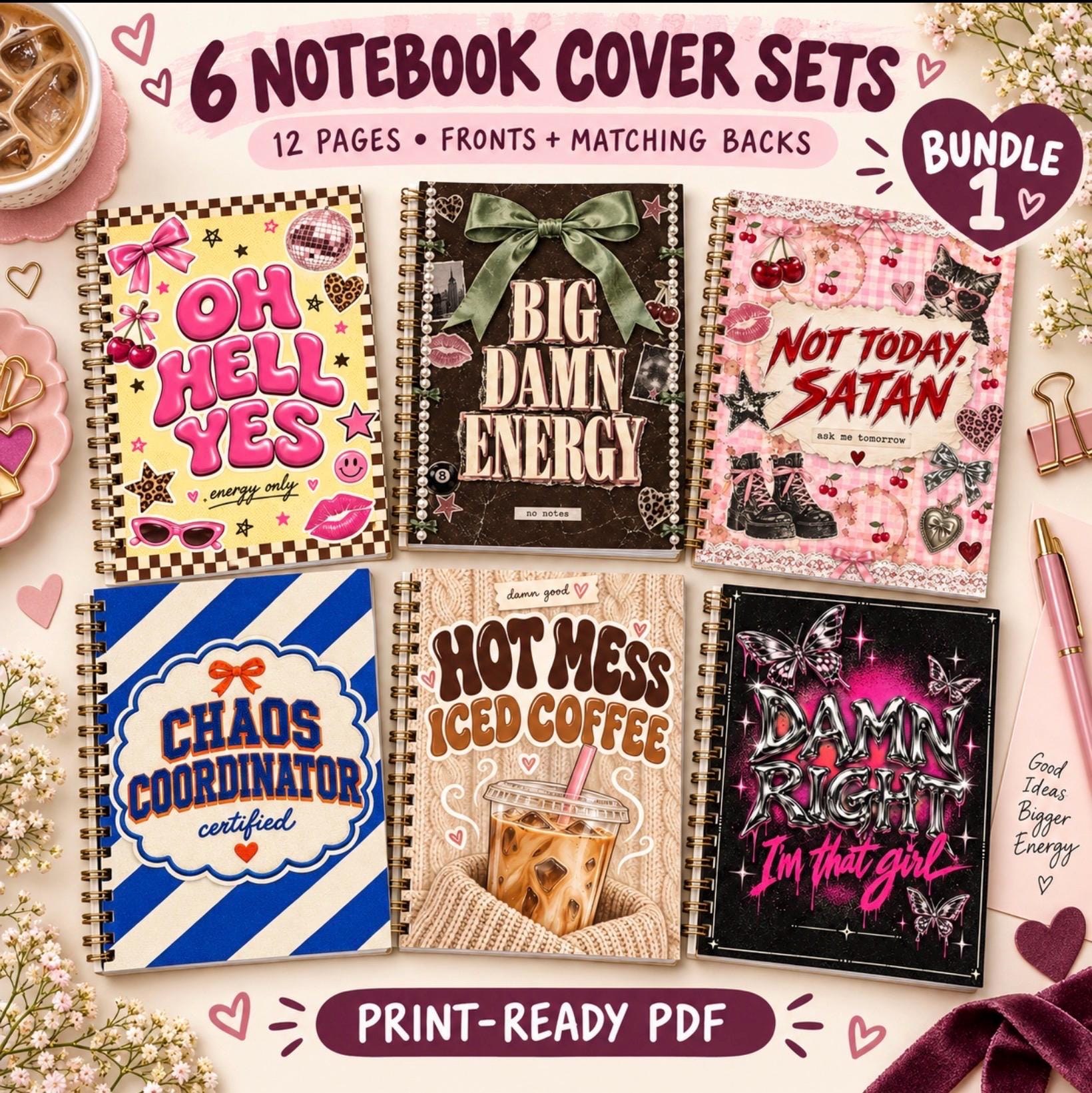 Printable Notebook Covers , Retro, Coffee, Dark Feminine D