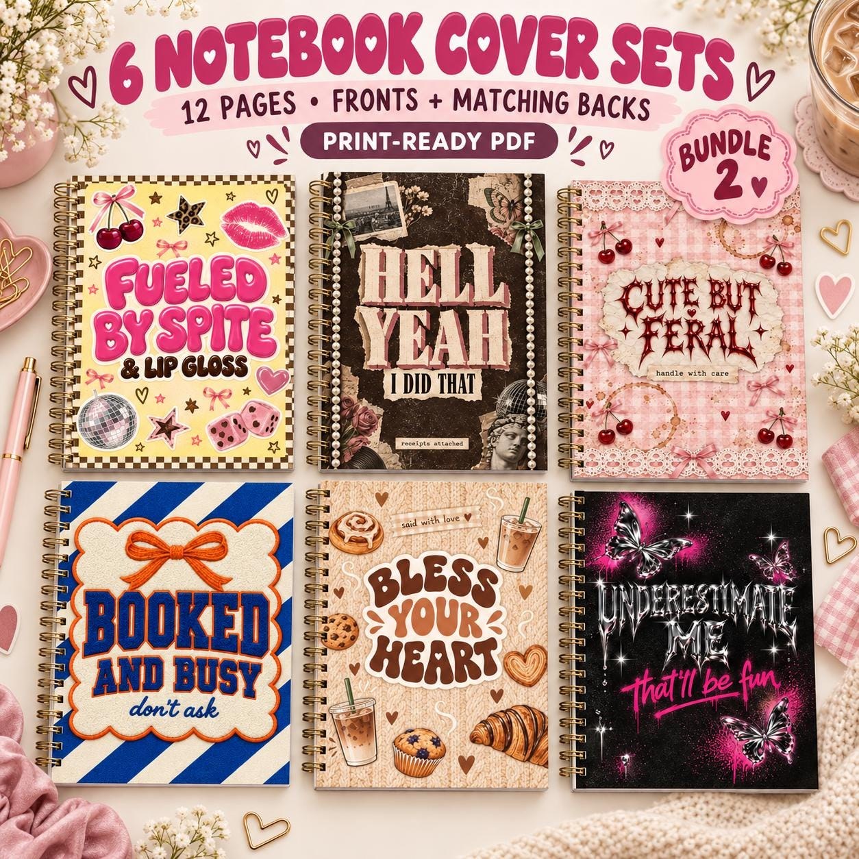 Bold Printable Notebook Covers Bundle: 6 Unique Designs