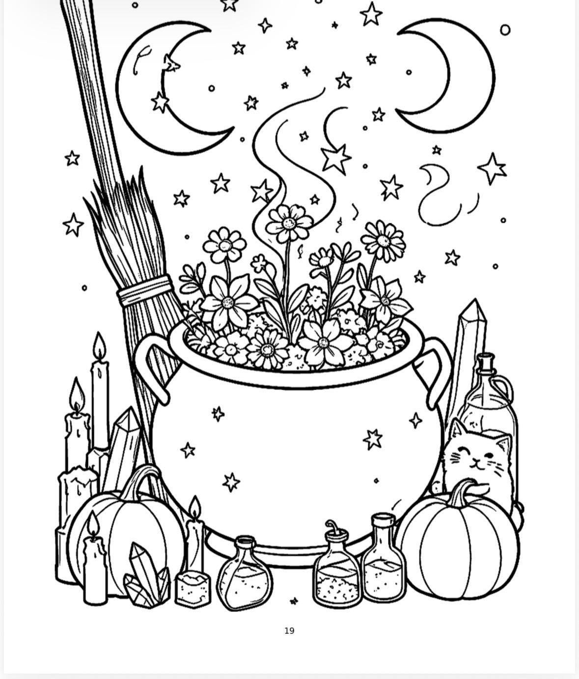 Cozy Witch Coloring Book, Moonlit Gardens, Friendly Ghosts preview 2