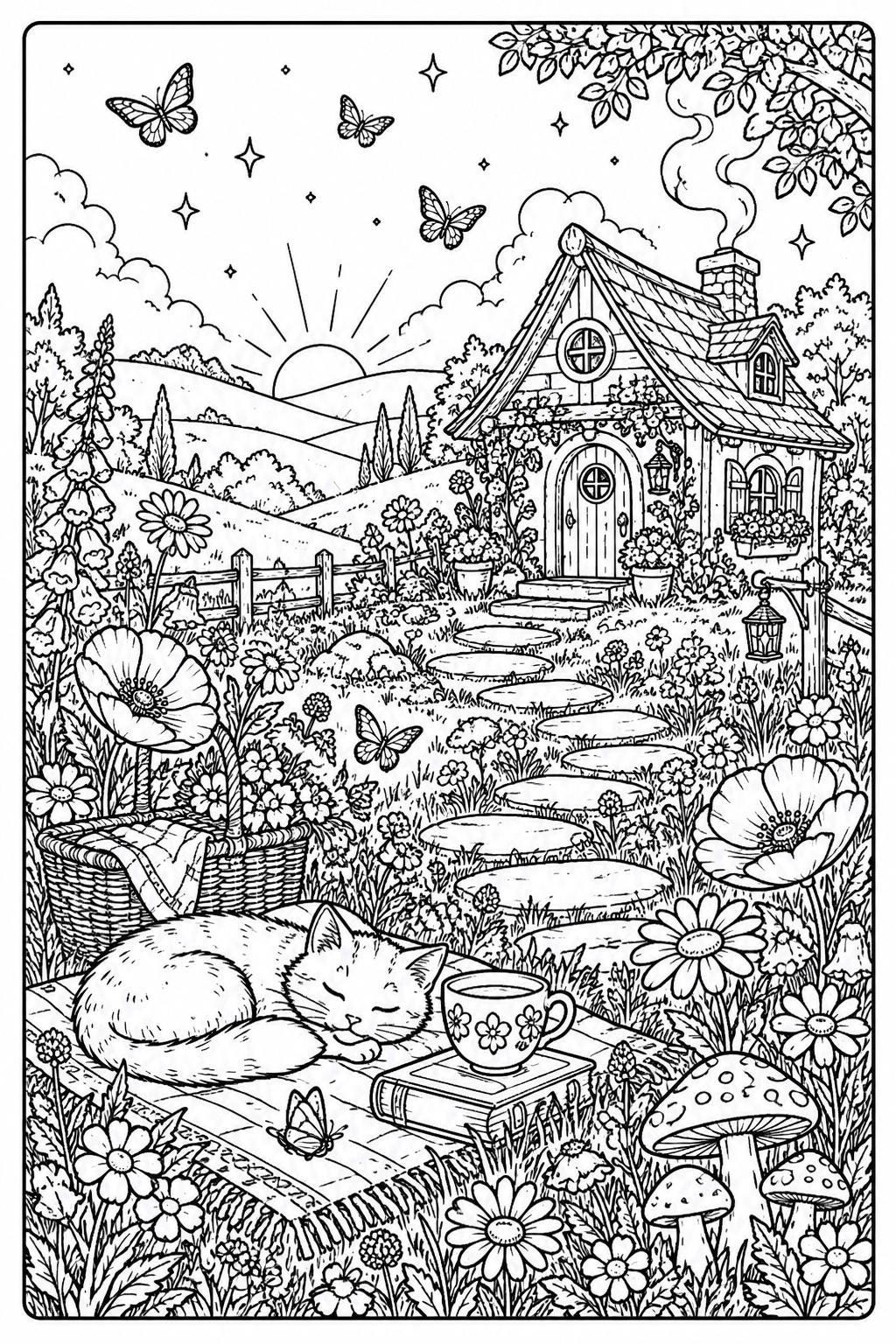 Cozy Witch Coloring Book, Moonlit Gardens, Friendly Ghosts preview 4