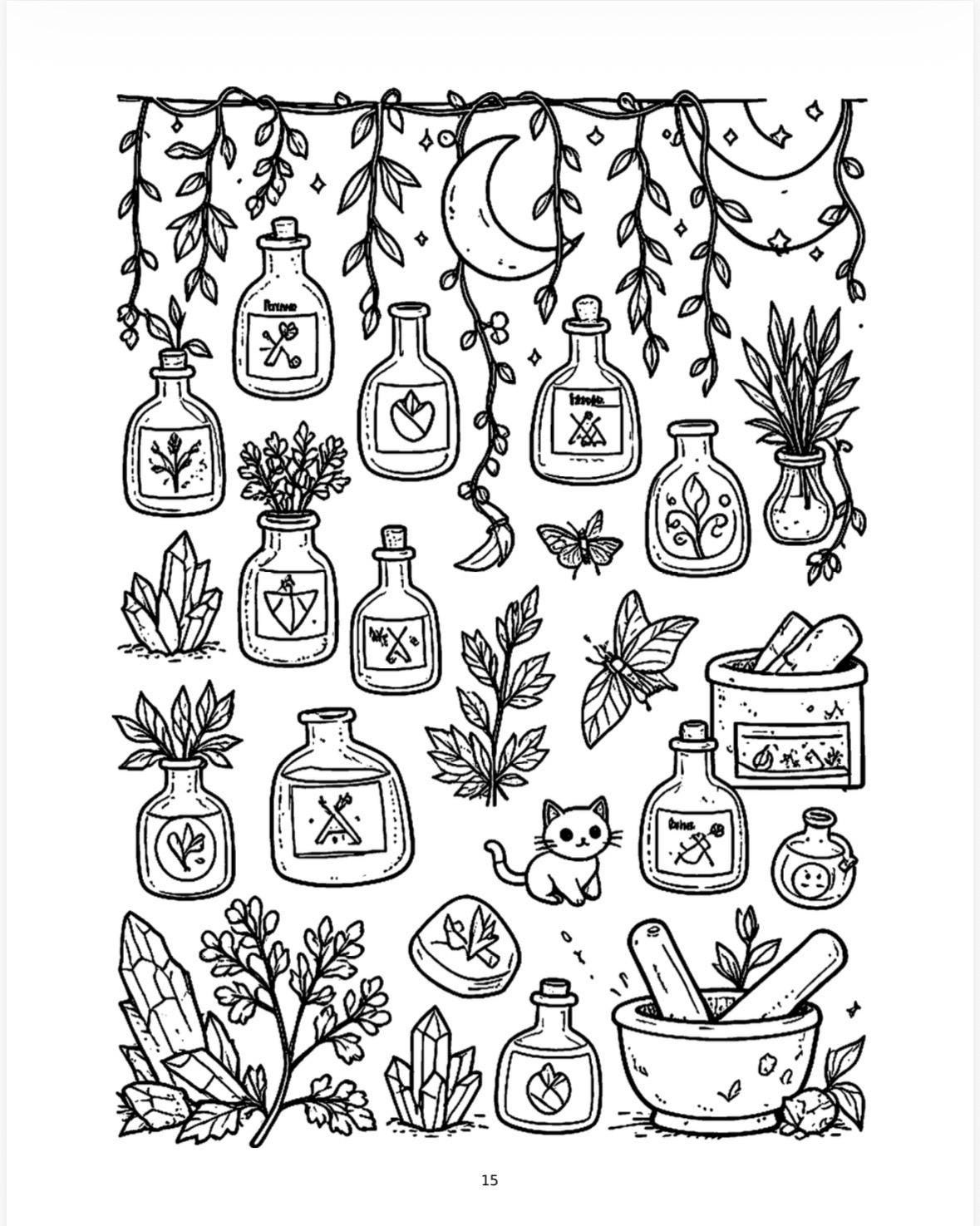 Cozy Witch Coloring Book, Moonlit Gardens, Friendly Ghosts preview 5