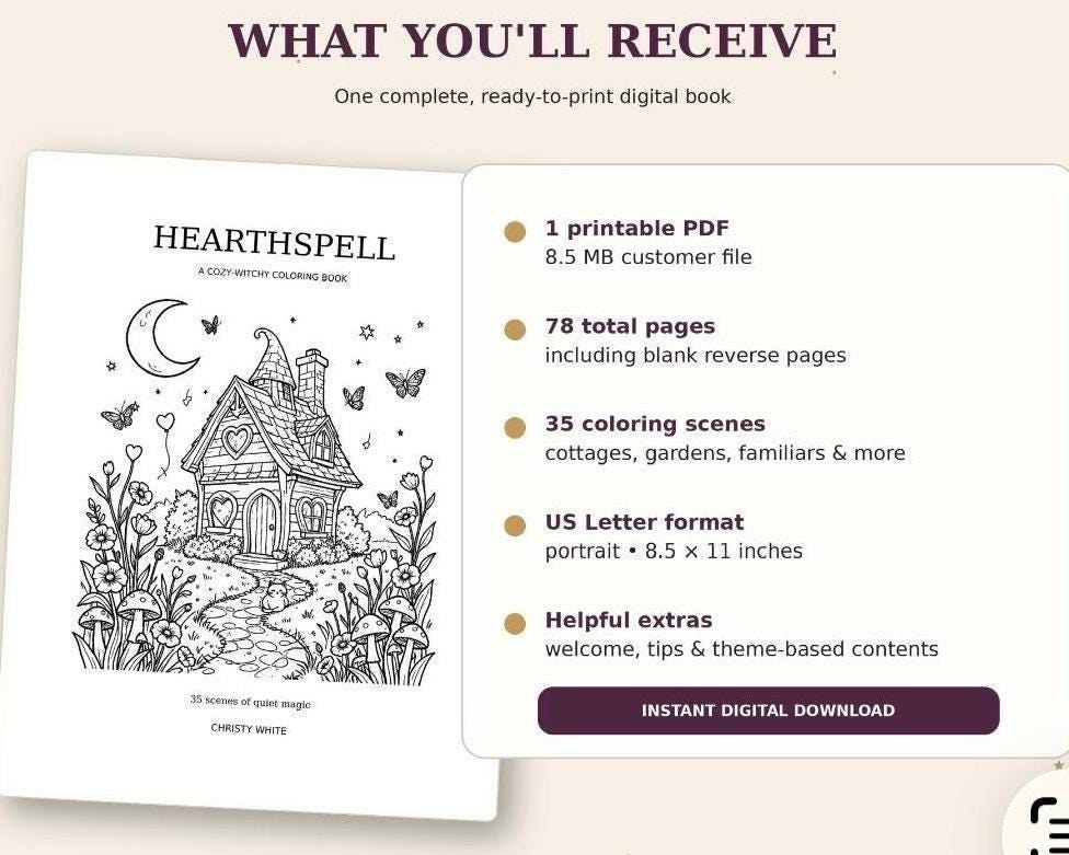 Cozy Witch Coloring Book, Moonlit Gardens, Friendly Ghosts preview 7