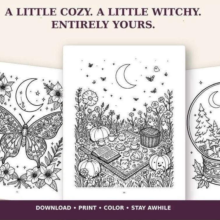 Cozy Witch Coloring Book, Moonlit Gardens, Friendly Ghosts preview 8
