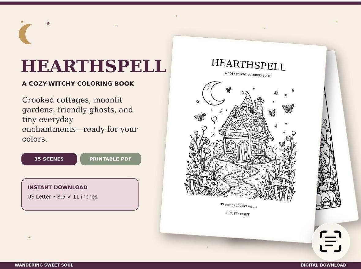Cozy Witch Coloring Book, Moonlit Gardens, Friendly Ghosts preview 9