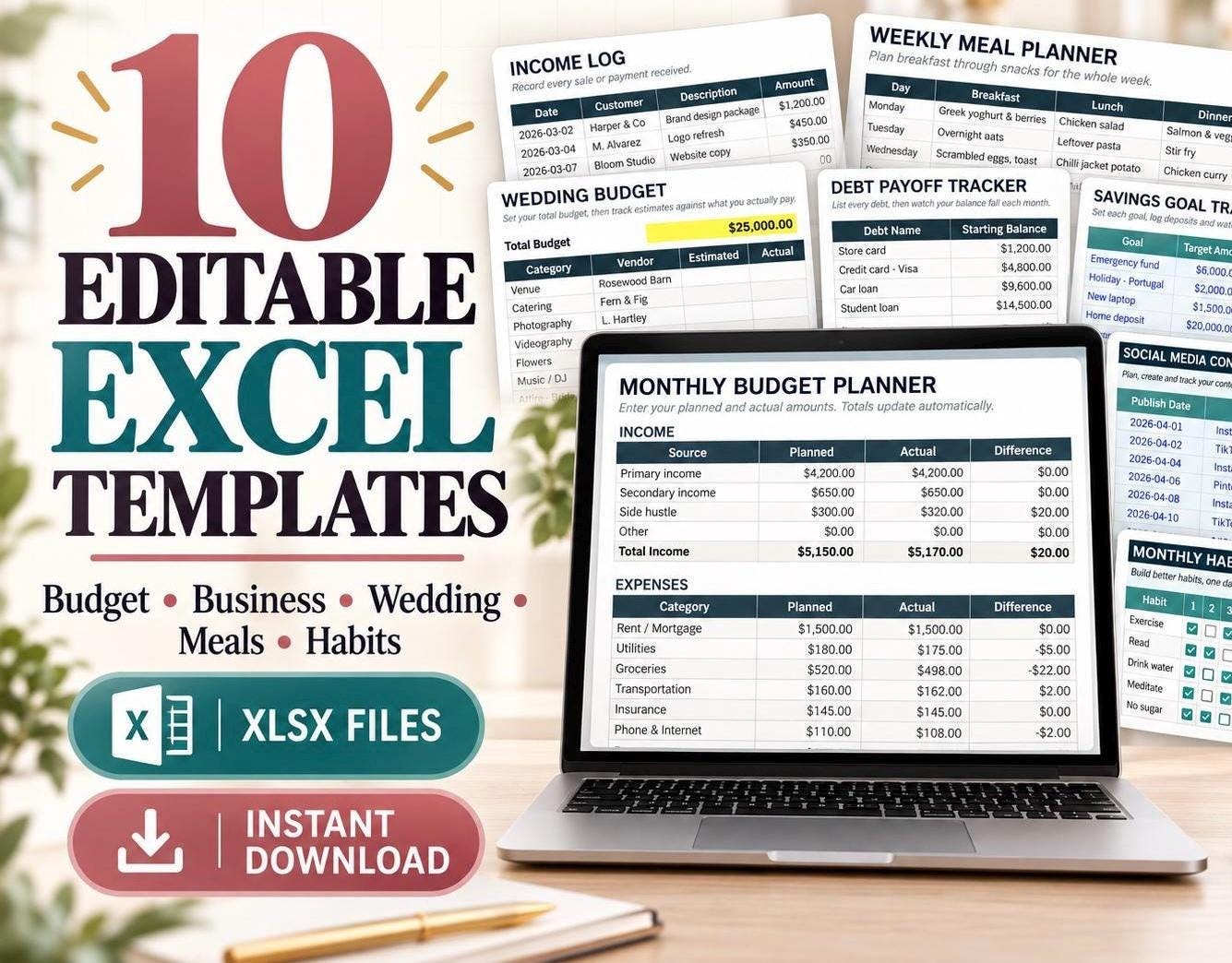 10 Editable Excel Templates for Budgeting, Business, Meal 