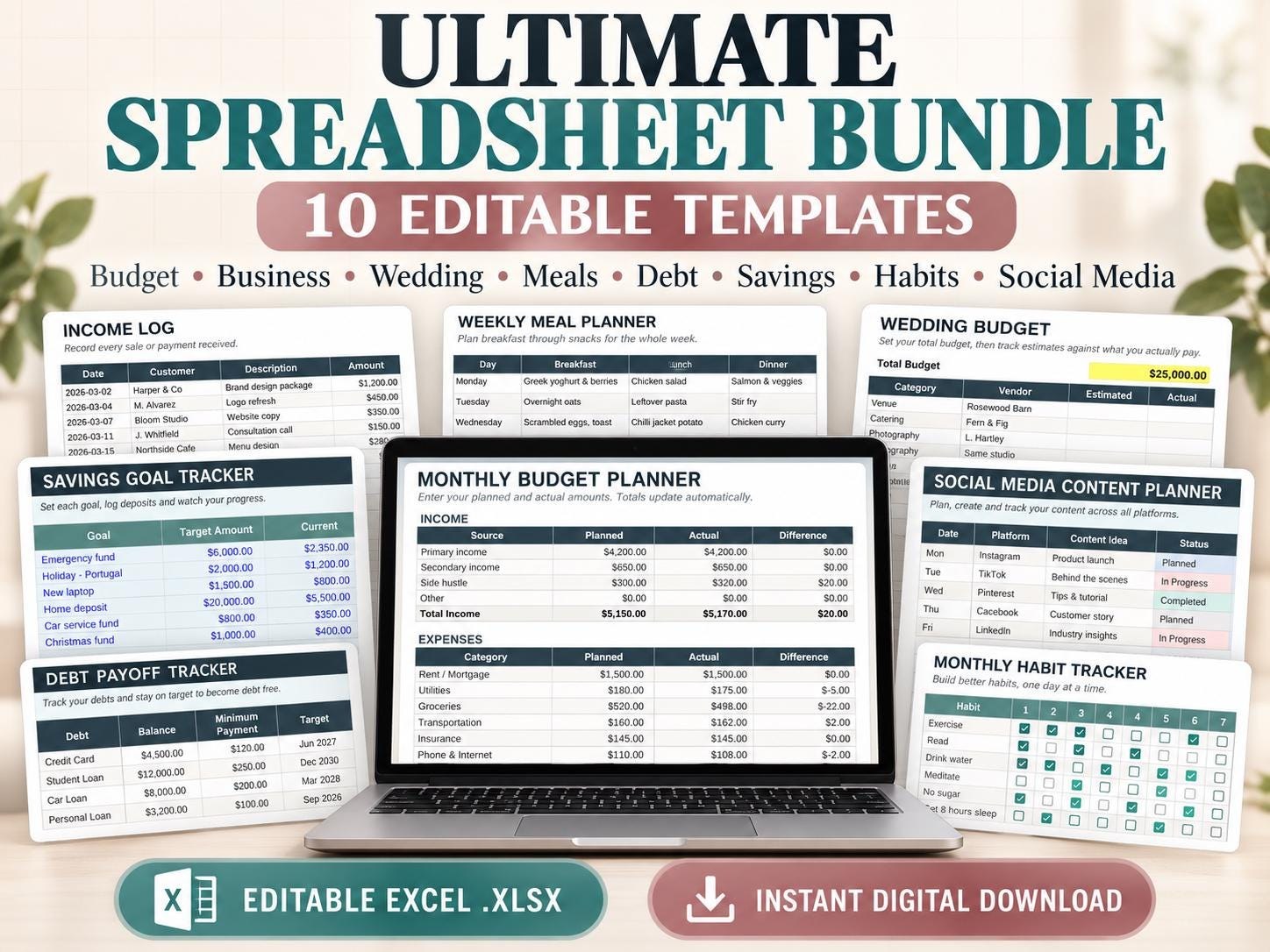 10 Editable Excel Templates for Budgeting, Business, Meal preview 2