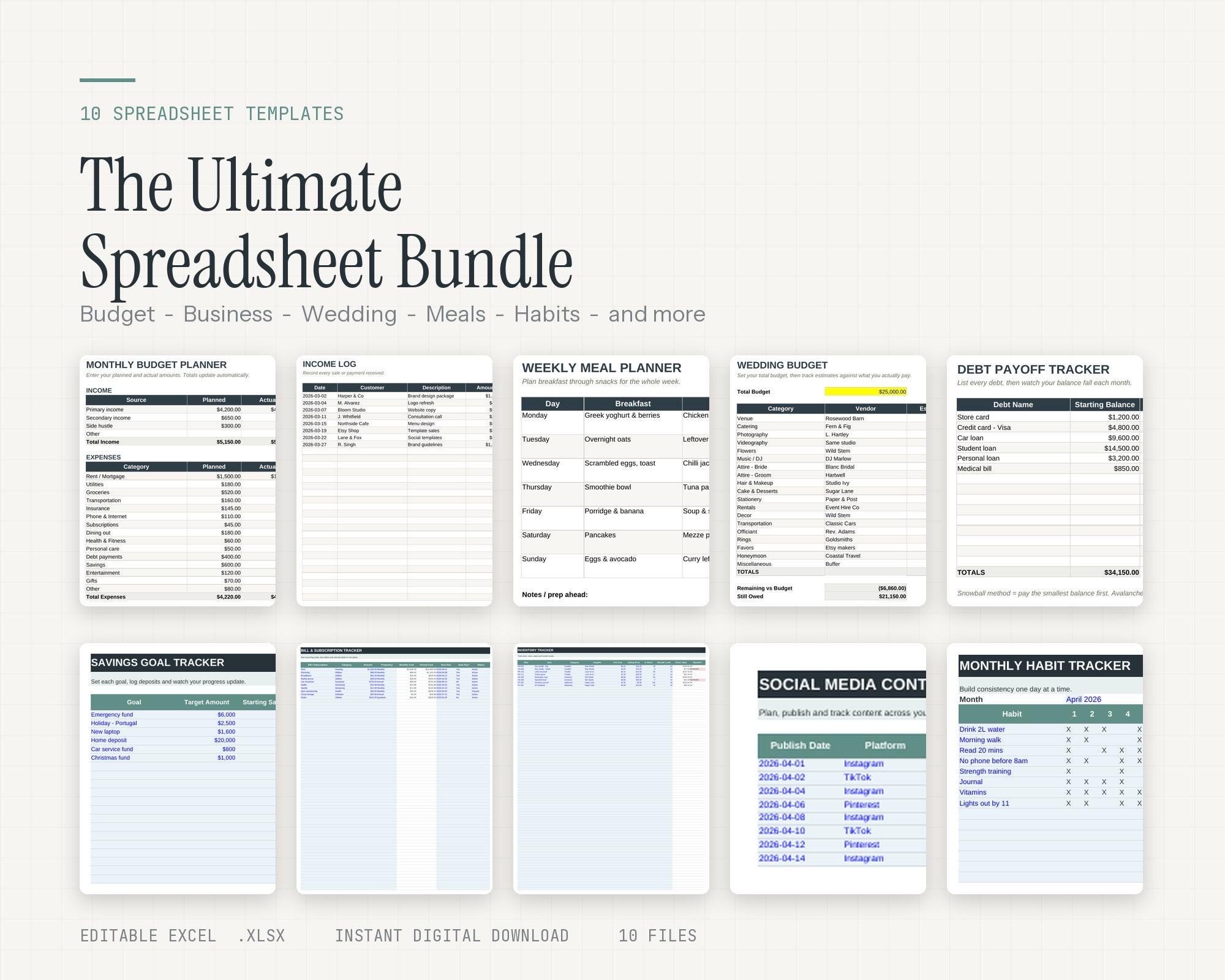 10 Editable Excel Templates for Budgeting, Business, Meal preview 3
