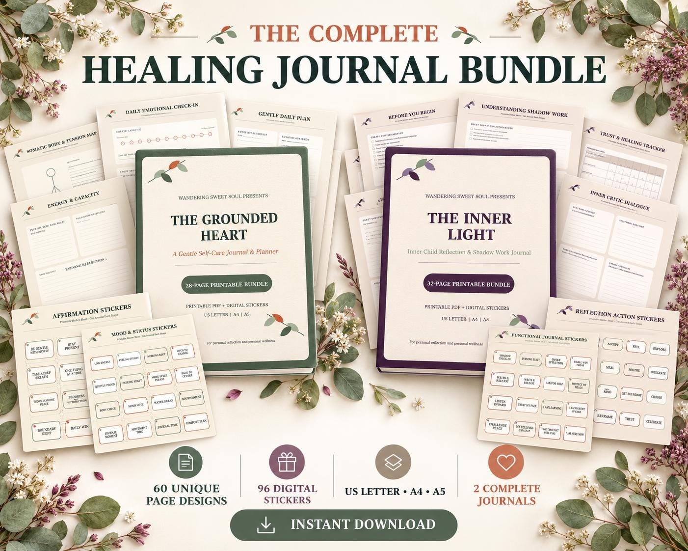 Editable Self-Care Planner Bundle with Reflection Journal, preview 2