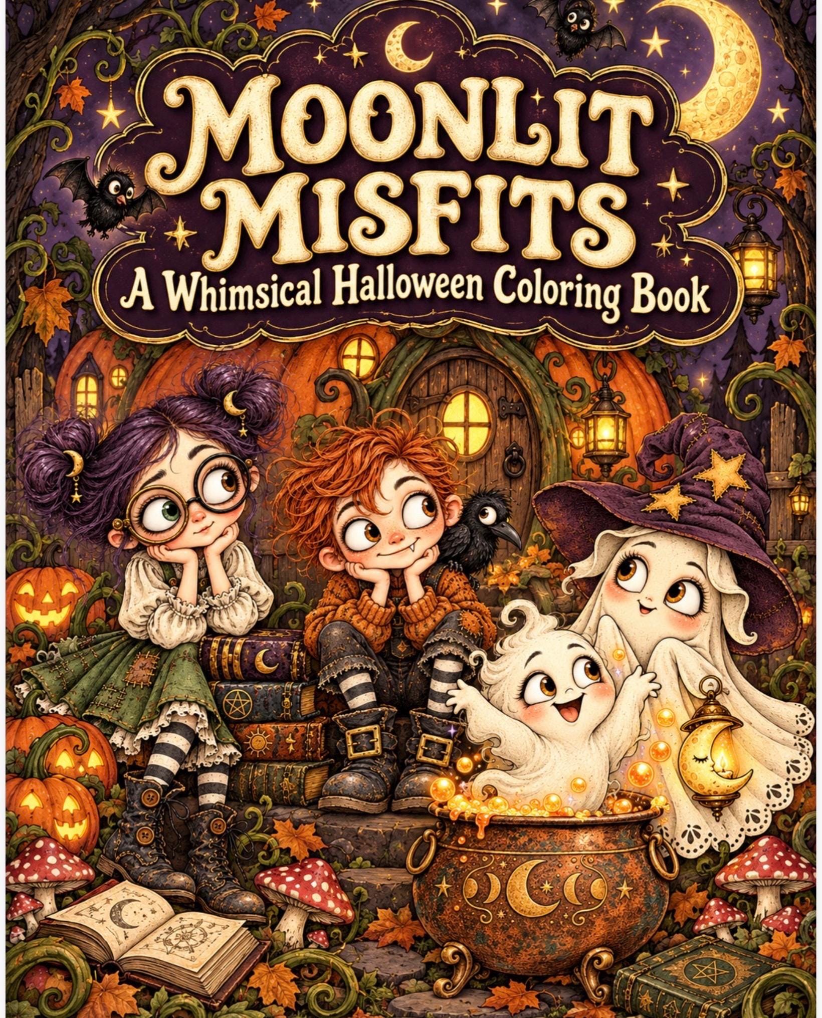 Whimsical Halloween Coloring Pages with Ghosts, Witches, P