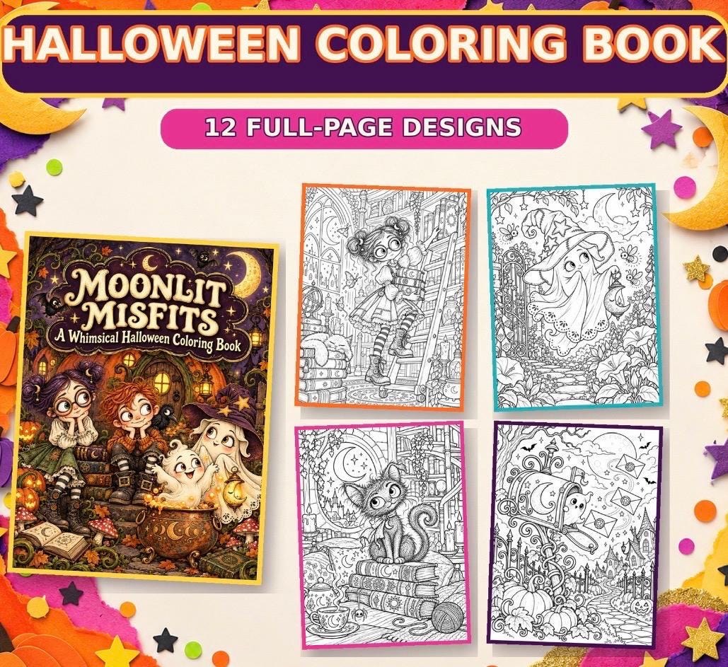 Whimsical Halloween Coloring Pages with Ghosts, Witches, P preview 2
