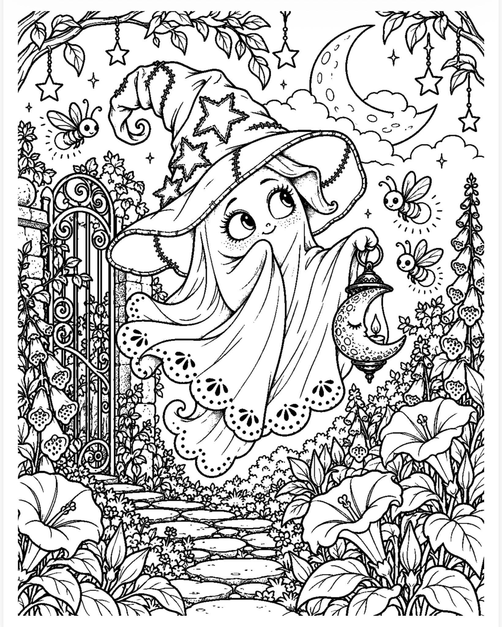 Whimsical Halloween Coloring Pages with Ghosts, Witches, P preview 3