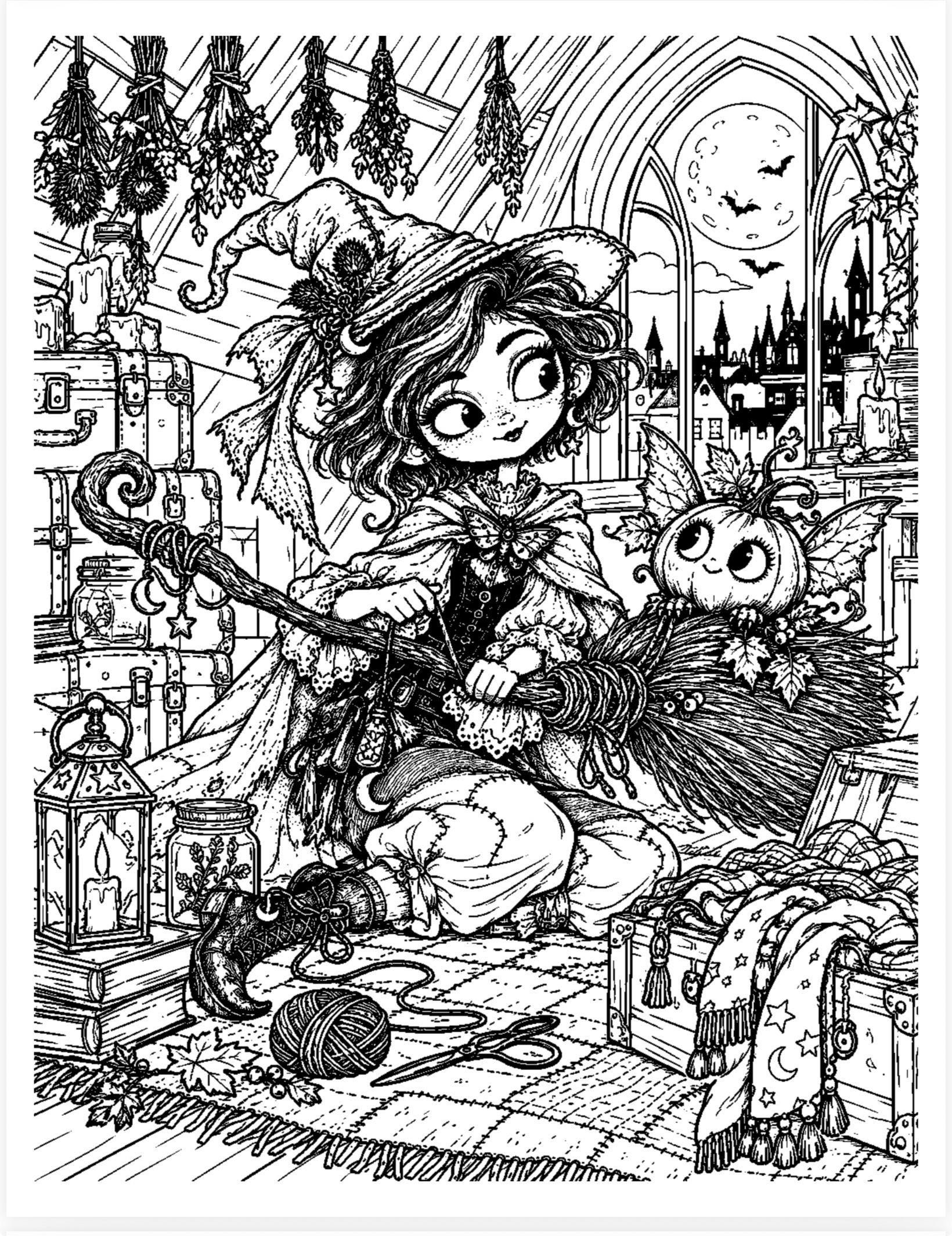 Whimsical Halloween Coloring Pages with Ghosts, Witches, P preview 5