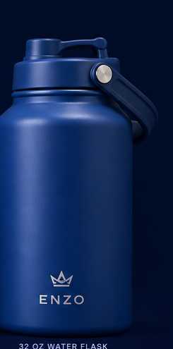 ENZO blue insulated water flask with straw lid