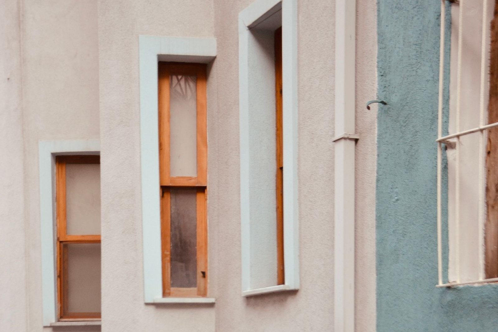Residential roofline and gutter during rainy weather