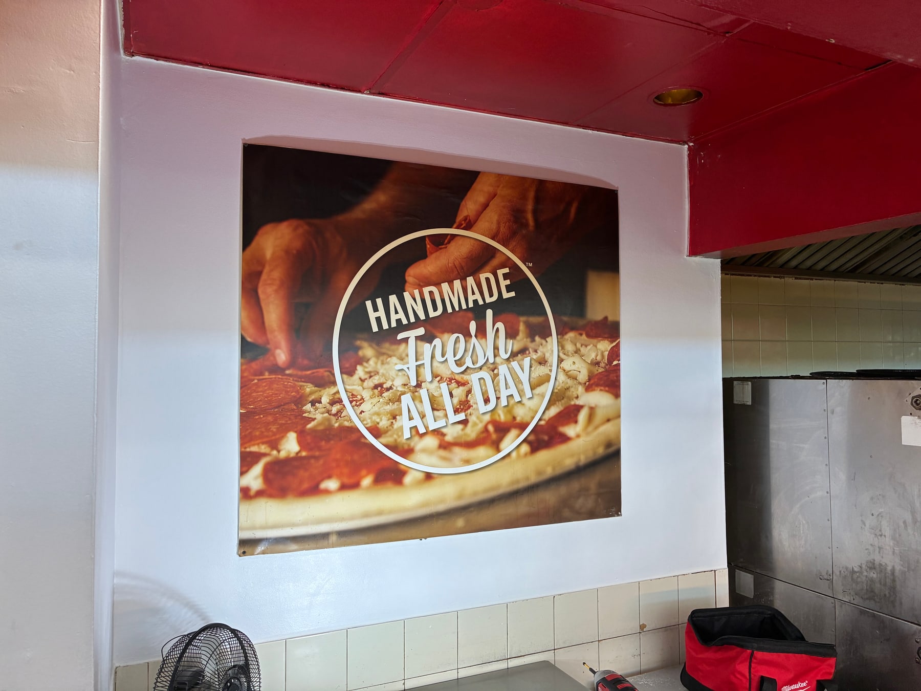 Finished commercial kitchen wall and rehung display at Barnes Crossing Mall