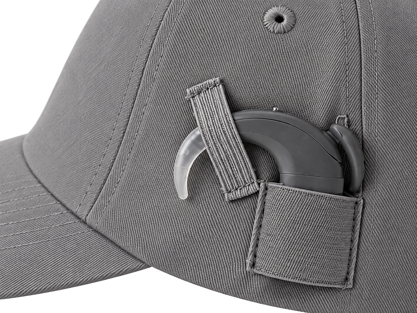 EarFree hat holder securing a cochlear implant processor