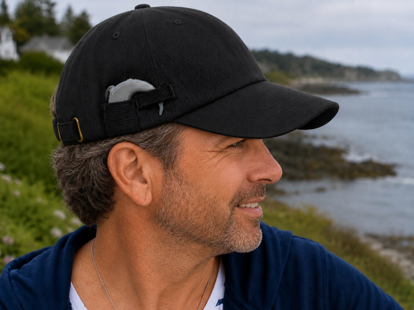 EarFree cochlear implant headwear in use