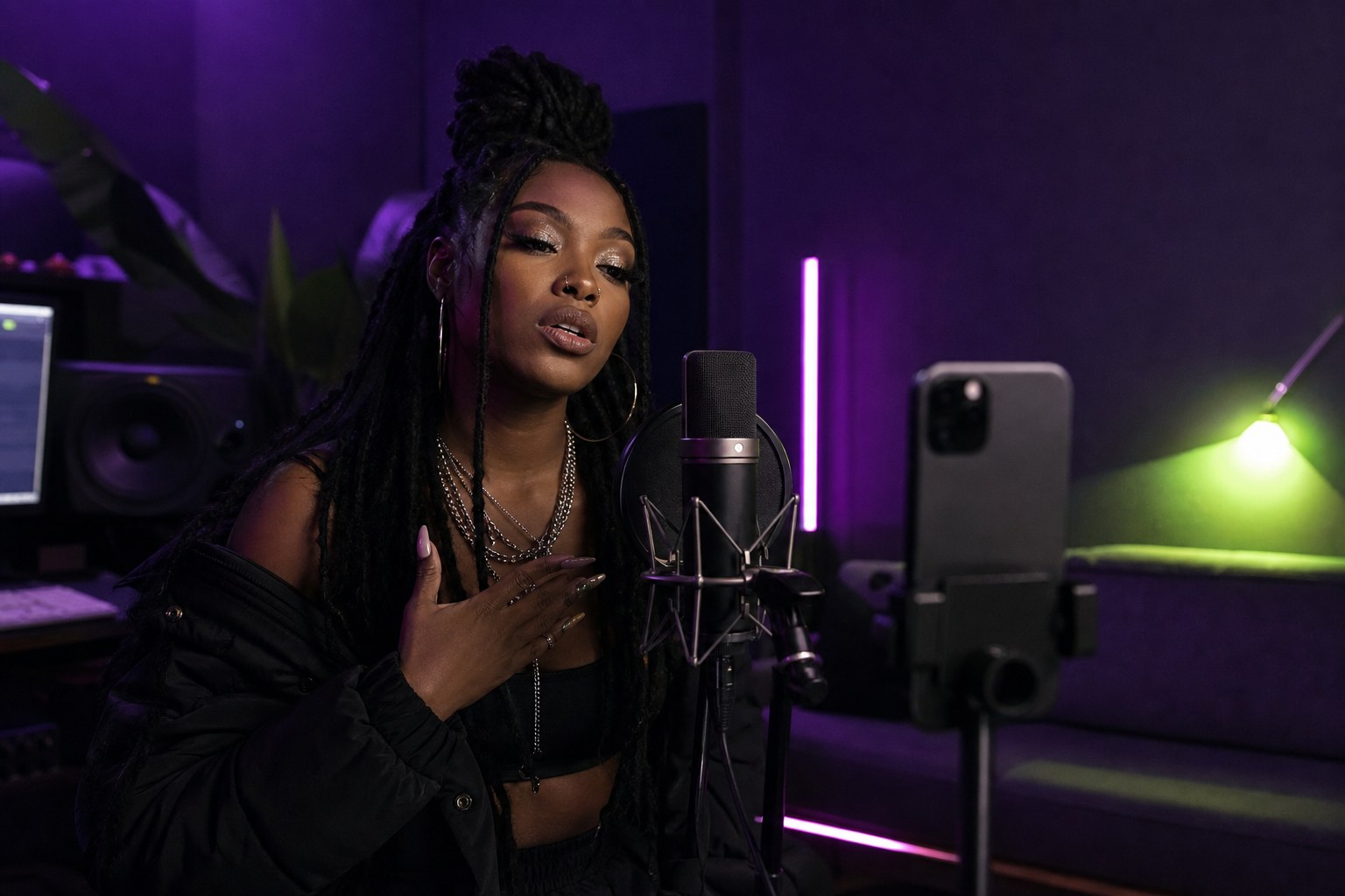 Artist filming a hook teaser before a music release