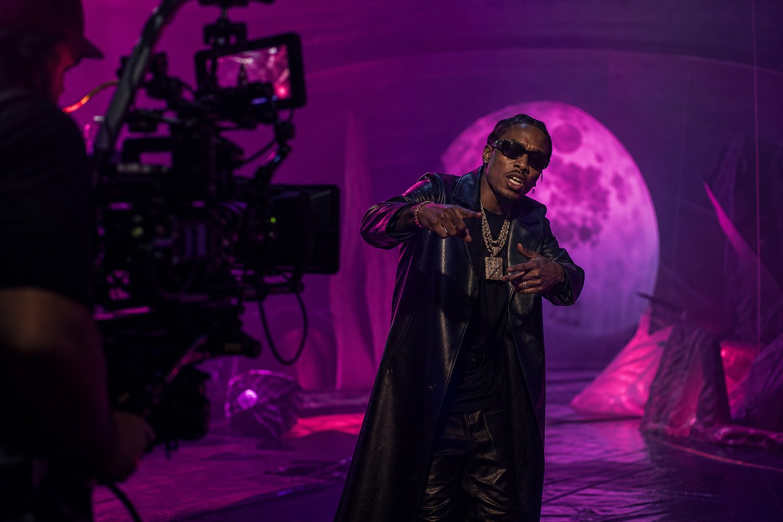 Artist filming a music video performance