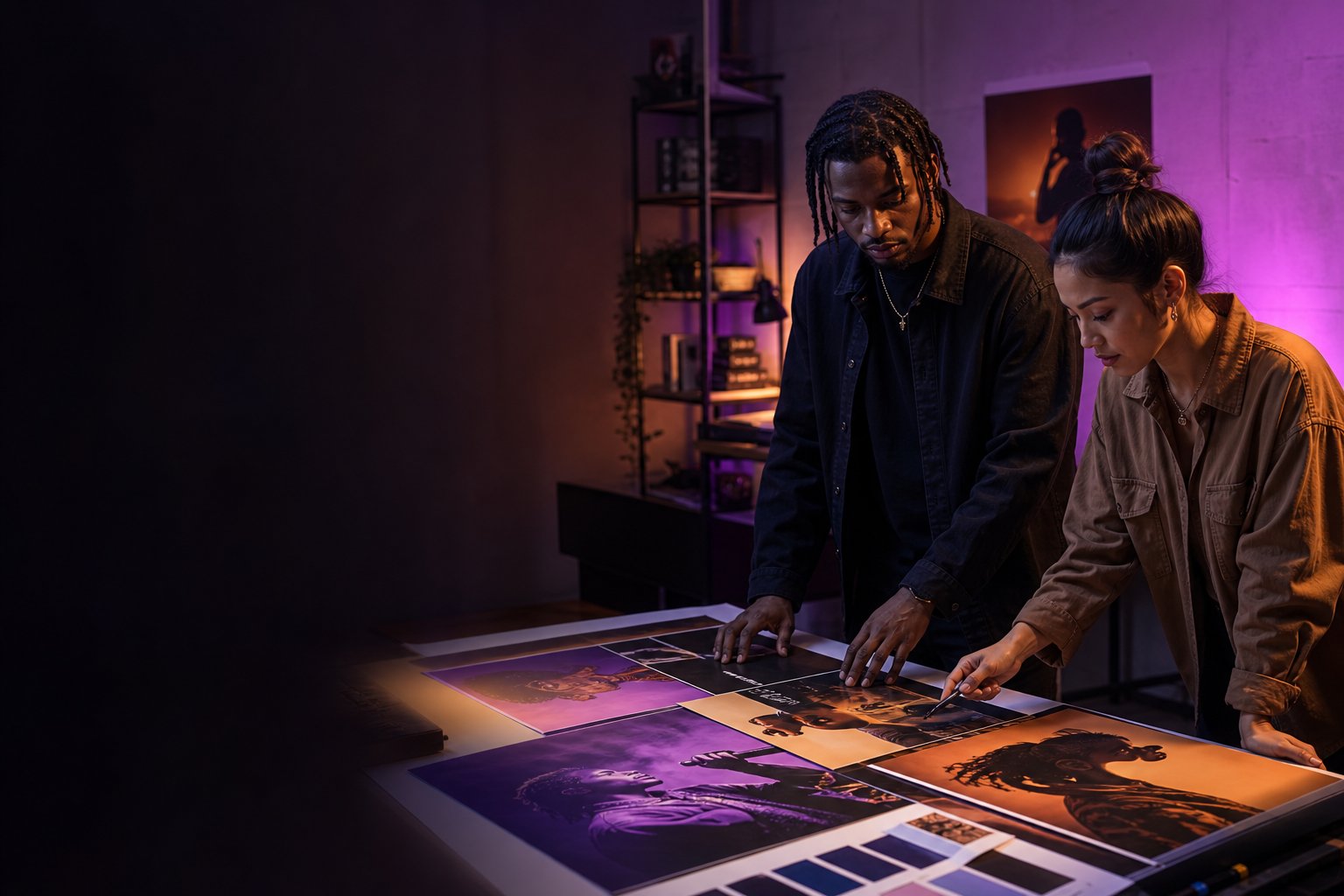 Creative team reviewing campaign visuals