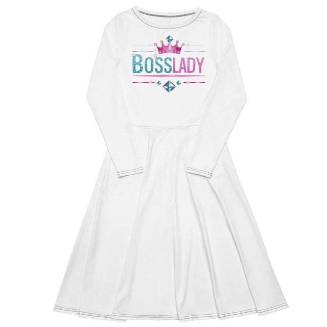 BossLady All-over print long sleeve midi dress