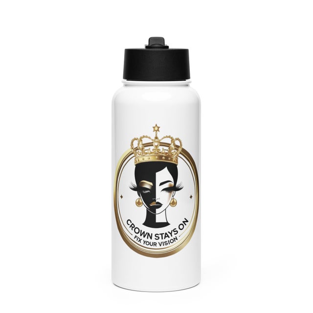 Crown Stays On Stainless steel water bottle with a straw lid