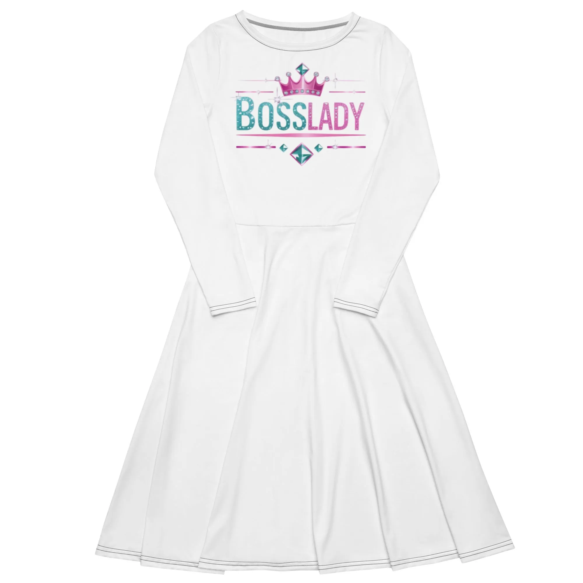 Bosslady All Over Print Long Sleeve Midi Dress from Dyme Squad