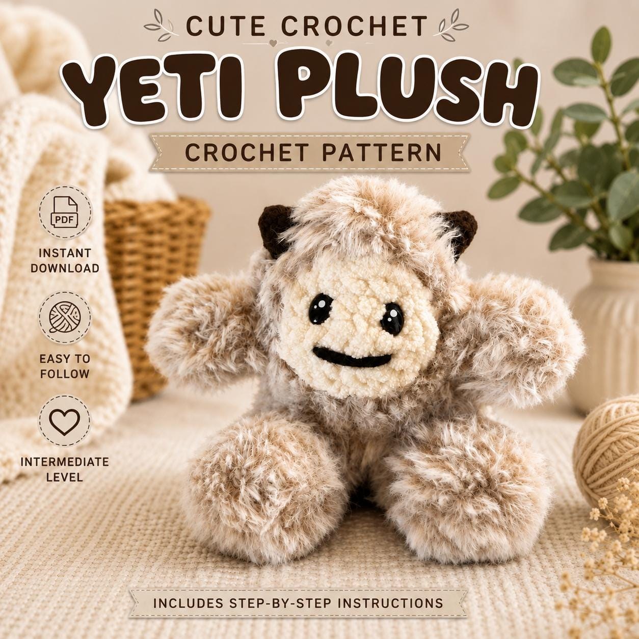 Fluffy Yeti Amigurumi Crochet Pattern PDF | Cute Monster Plush Toy Pattern | Intermediate Crochet Project