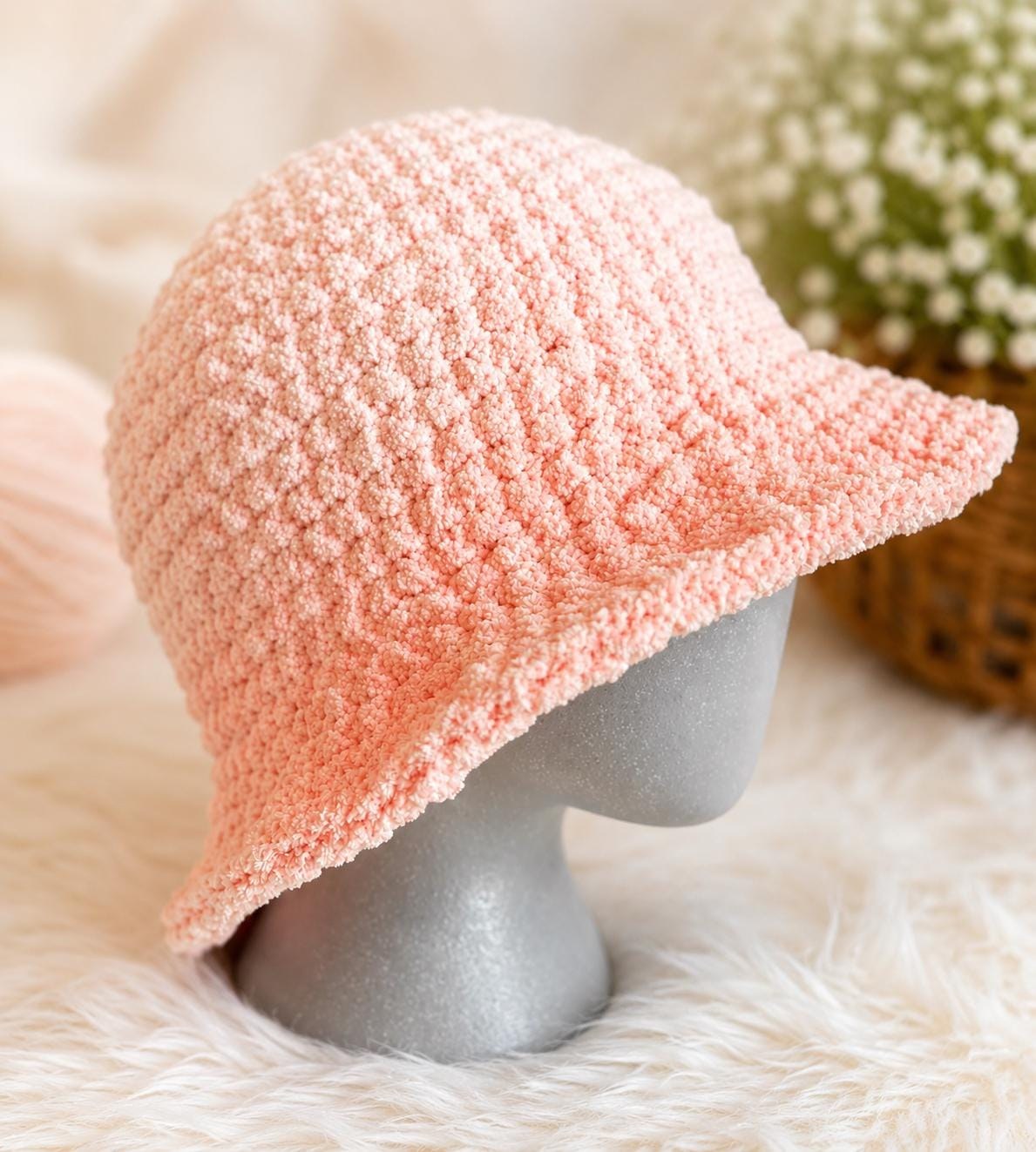 Crochet Bear Bucket Hat Pattern (PDF) | Cozy Chunky Hat with Optional Ears