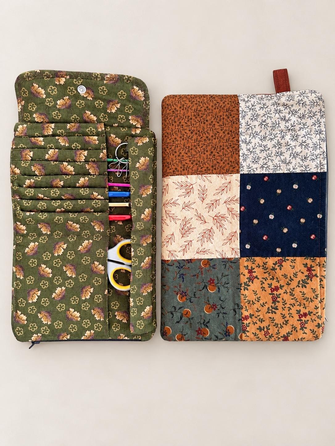 Quilted crochet hook organizer and pouch made by TrebleTwist