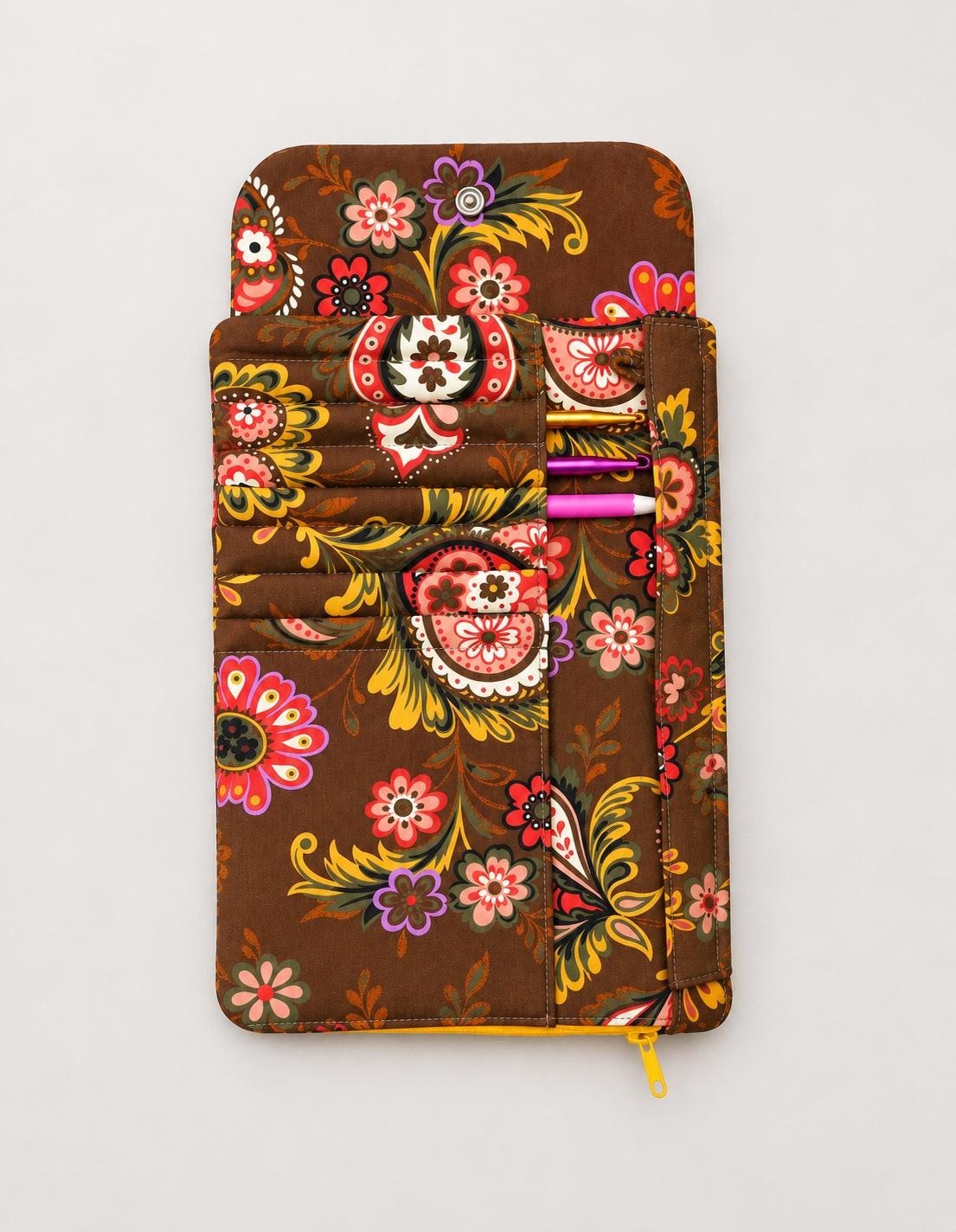 Floral Paisley Crochet Hook Organizer | Crochet Hook Wallet & Zipper Pouch | Handmade Crochet Case | Craft Storage
