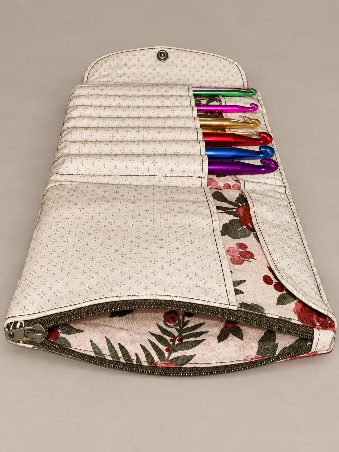 Handmade floral crochet hook organizer by TrebleTwist