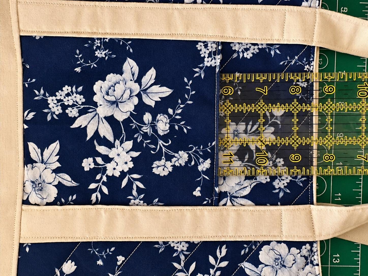 Quilted Navy Floral Crochet Tote Bag, view 10