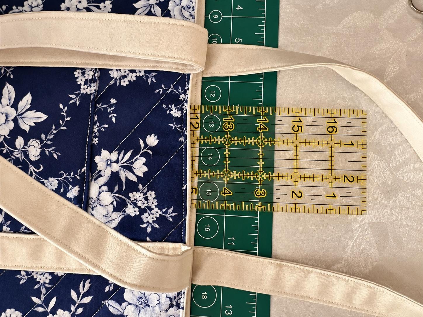 Quilted Navy Floral Crochet Tote Bag, view 15