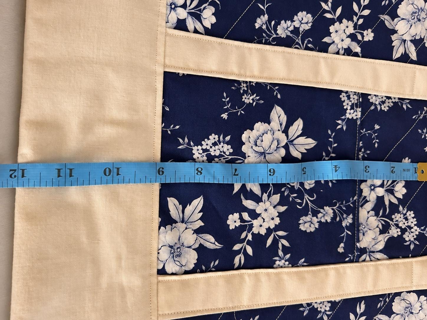 Quilted Navy Floral Crochet Tote Bag, view 9