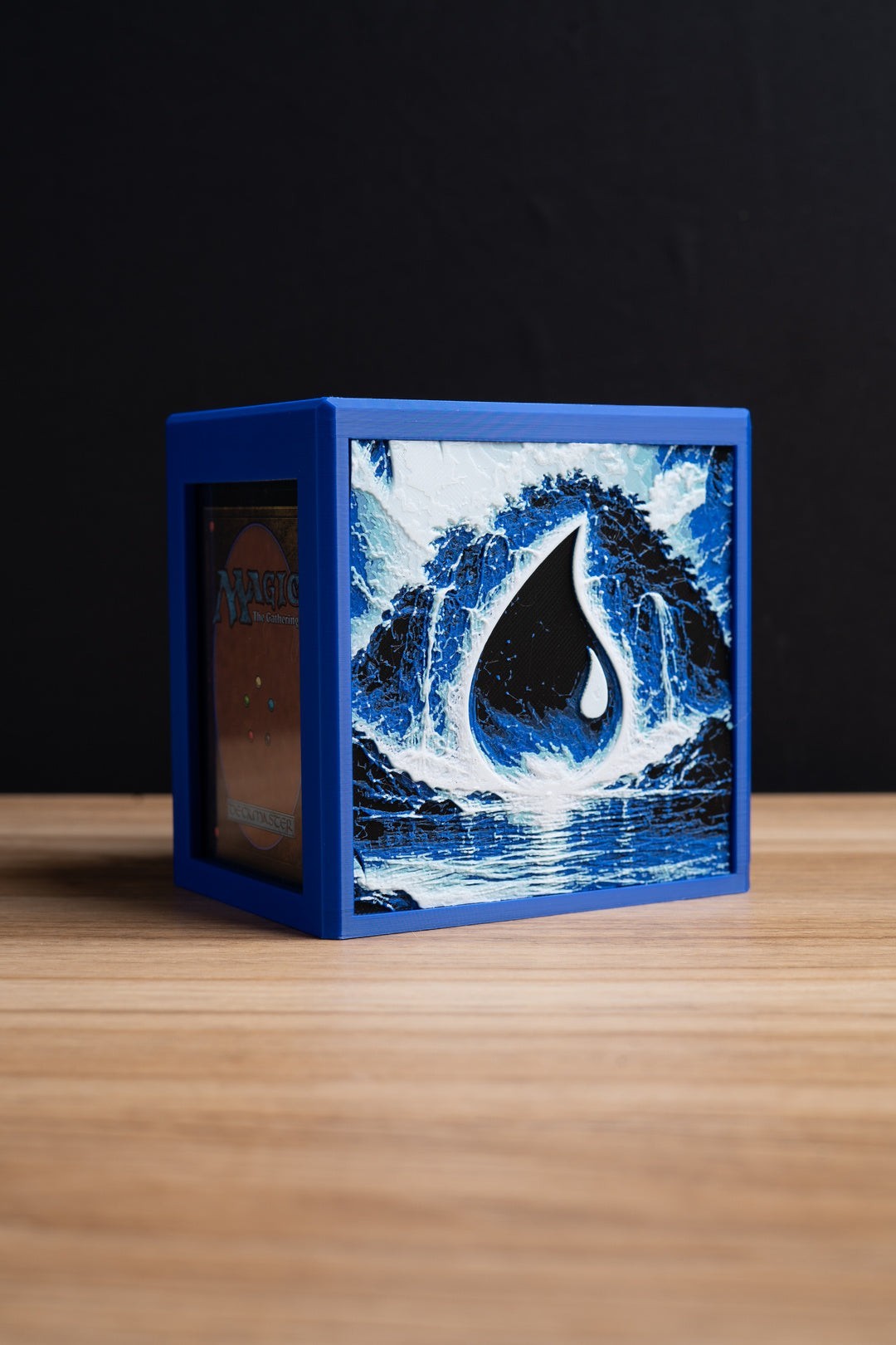 Layer3D blue mana Commander deck box with an ocean design
