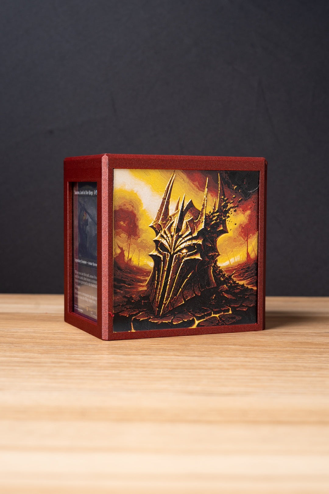 Sauron Commander deck box with a magnetic lid and commander display slot
