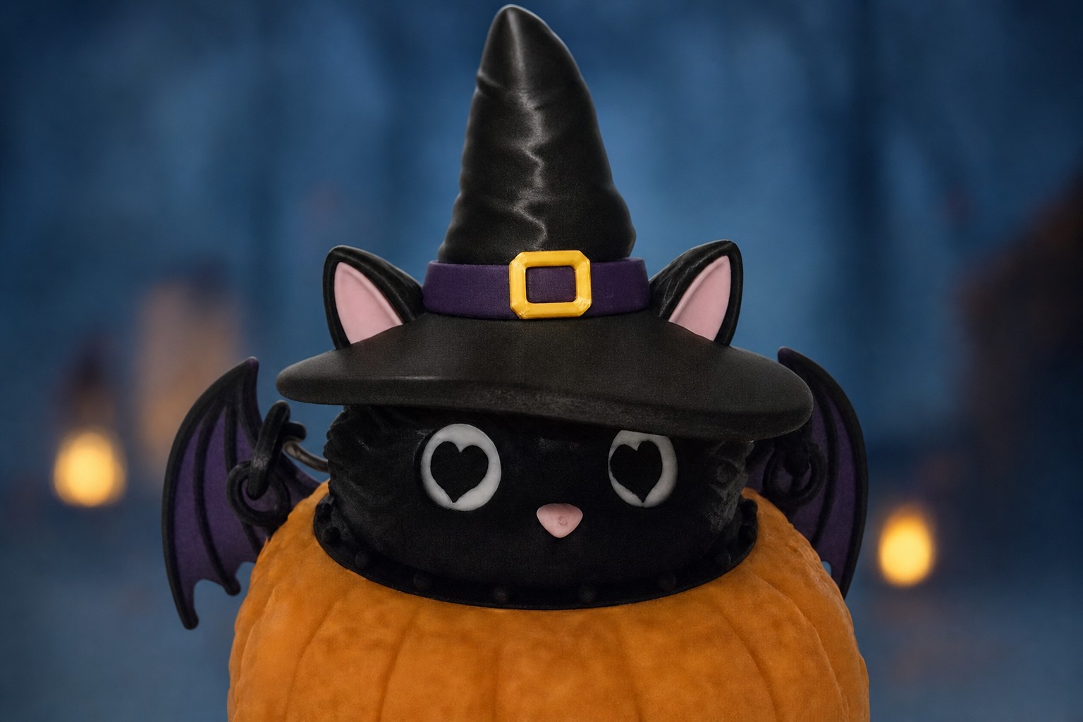 Layer3D Witchy Bat Cat Pumpkin Light with heart-shaped eyes